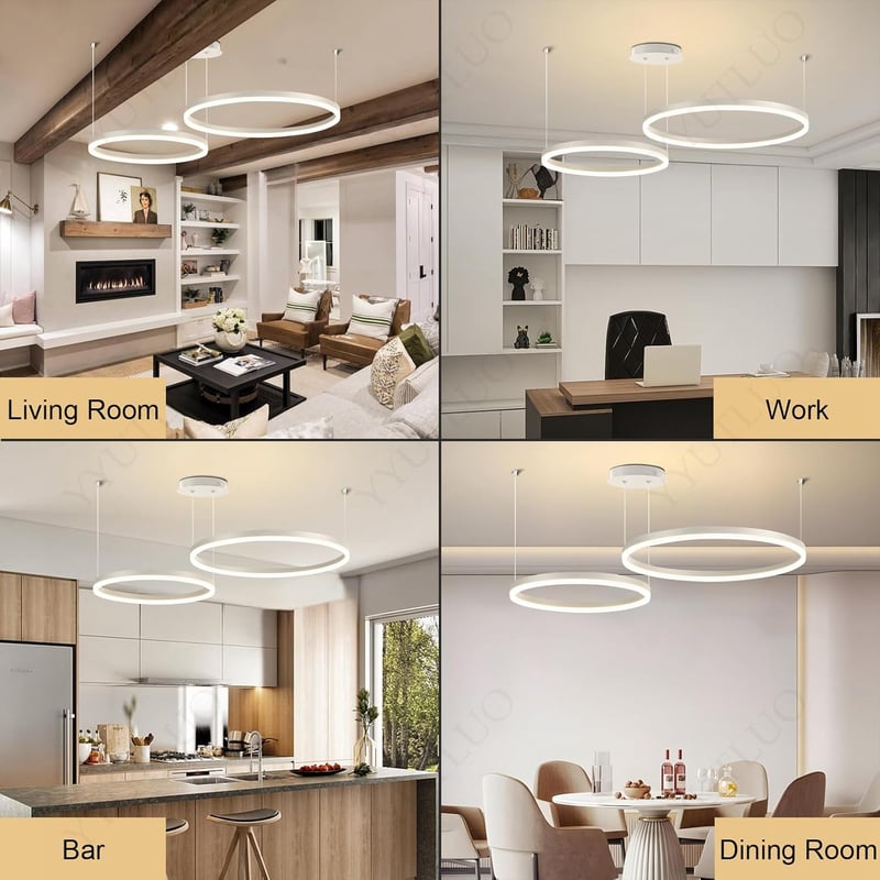 YYUTLUO Modern LED Csillár - 2 Fehér-Arany Gyűrű (40+60cm, 40W) - Távirányítós Fényerőszabályzós Függőlámpa Nappaliba - Minimalista Mennyeze