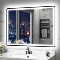 STARLEAD Fürdőszobai Tükör Szabályozható LED Világítással, 3 Színhőmérséklet, Páramentesítő, Bluetooth Hangszóró, Edzett Üveg, 80x60 cm, Fek 1