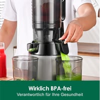 Fretta Slow Juicer 135mm XXL Nyílással - 1,8L Hidegpréselő Gyümölcs és Zöldségprés, Egész Gyümölcsökhöz, BPA-mentes Tritan Anyag, 250W, Szür 3