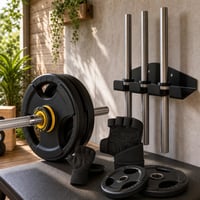 Set za trening s utezima: rukavice + 50 mm osigurač + 1 par 2" utega + zidni nosač za šipke 1