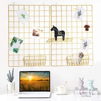 GBYAN Arany Fali Rácspanel Szett - 2db 65x45cm Fém Fotófal Dekoráció Világítással, Csipeszekkel és Akasztókkal - DIY Képtartó, Üzenőfal 1