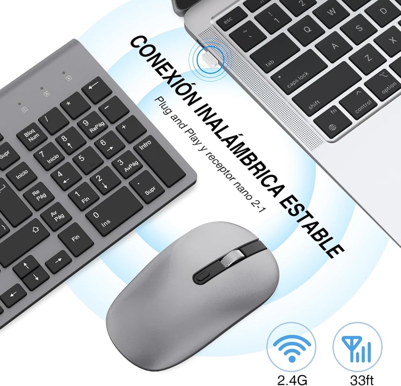 Cimetech vezeték nélküli spanyol billentyűzet és egér szett, ultravékony, csendes, PC/laptop kompatibilis - szürke