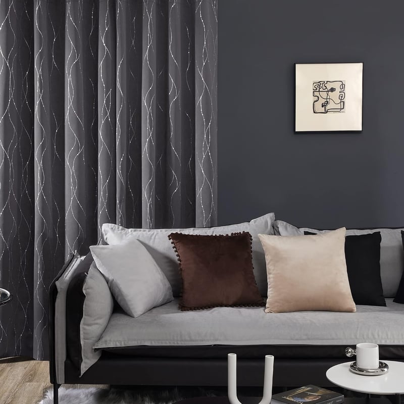 Deconovo Sötétítő Függöny Hálószobába - 175x140 cm Fényáteresztés Gátló Fémkarikás Függönypár - Hőszigetelő, Zajcsökkentő, Sötétszürke, 2 db