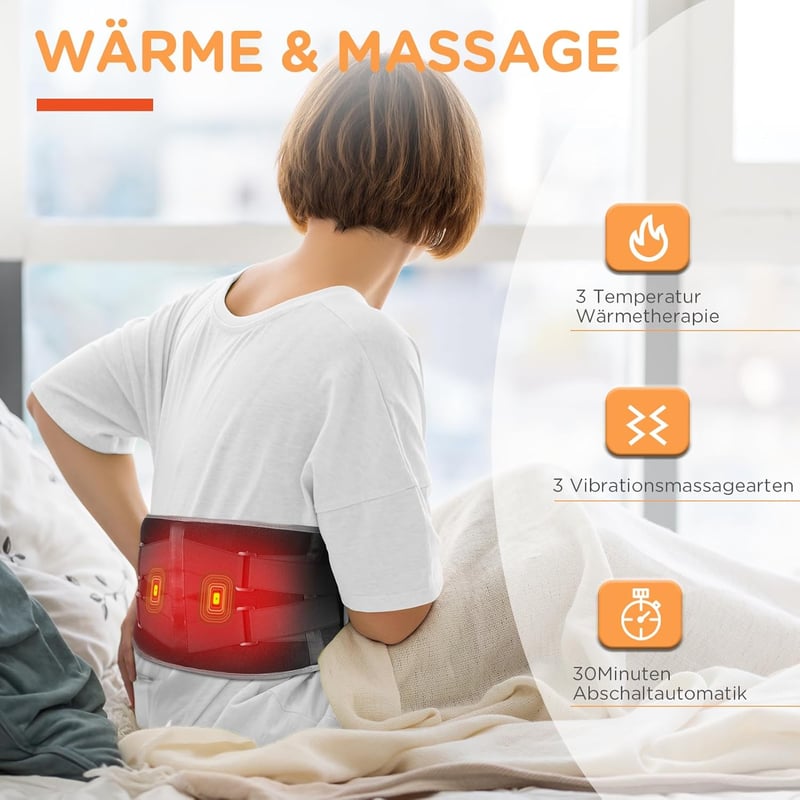 Comfytemp Vezeték Nélküli Derékfűtő Öv Vibrációs Masszázzsal - 155x20 cm, 3 Hőfokszint, 5000 mAh Akkumulátor, Állítható Feszesség, USB