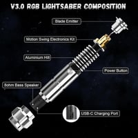 Smooth Swing Luke V3.0 Fénykard - RGB 16 Színű Mozgásérzékelős Fénykard, 16 Hangeffekttel, Fém Markolattal, USB-C Töltéssel, Felnőtteknek 2