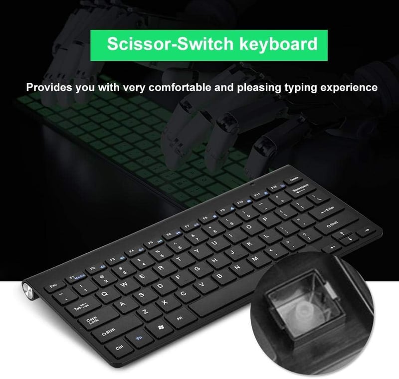 Ergonomikus vezeték nélküli billentyűzet és egér szett - Vízálló, újratölthető, csendes, fekete - PC, laptop, Smart TV