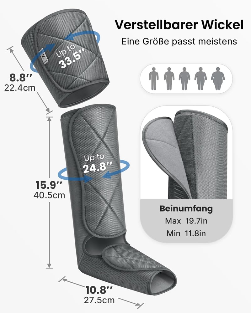 RENPHO Lábmasszírozó Készülék - Légkompressziós Masszázs 6 Móddal, Vérkeringés Javításra, Izomfáradtság és Ödéma Enyhítésre, Állítható Méret