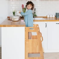 FUNLIO Tanulótorony 2 Éves Kortól Biztonsági Hálóval - 3 Szintes Állítható Montessori Konyhai Fellépő Gyerekeknek, Fenyőfából, Könnyen Össze 8