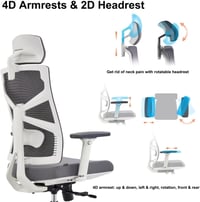 HOLLUDLE Ergonomikus Irodai Szék Állítható Háttámlával és Fejtámlával, Fehér 5