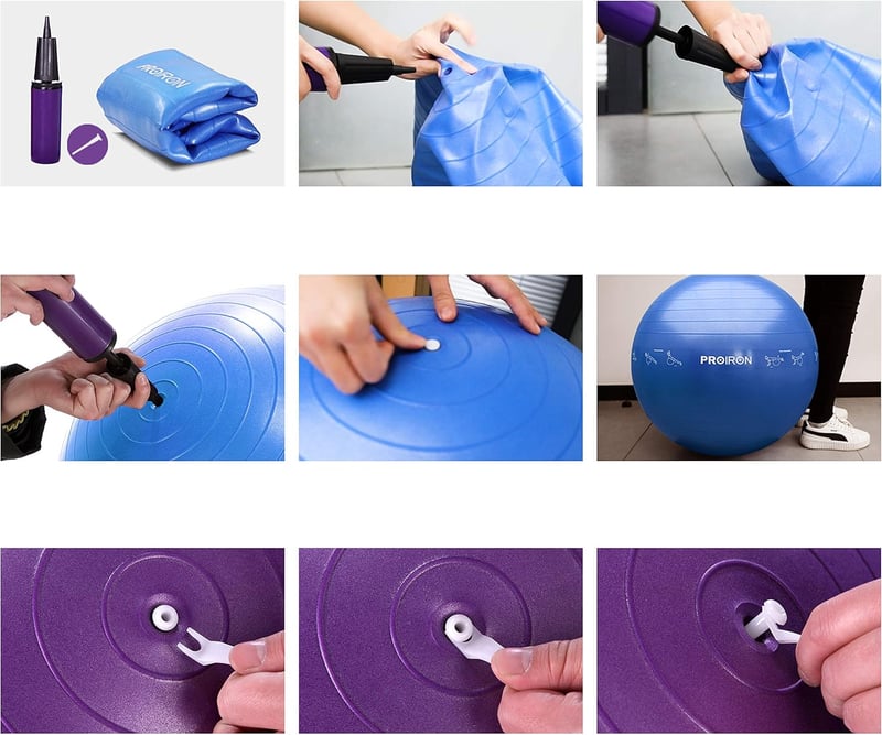 PROIRON 65cm-es Rózsaszín Fitnesz Labda Pózrajzokkal, Pumpával