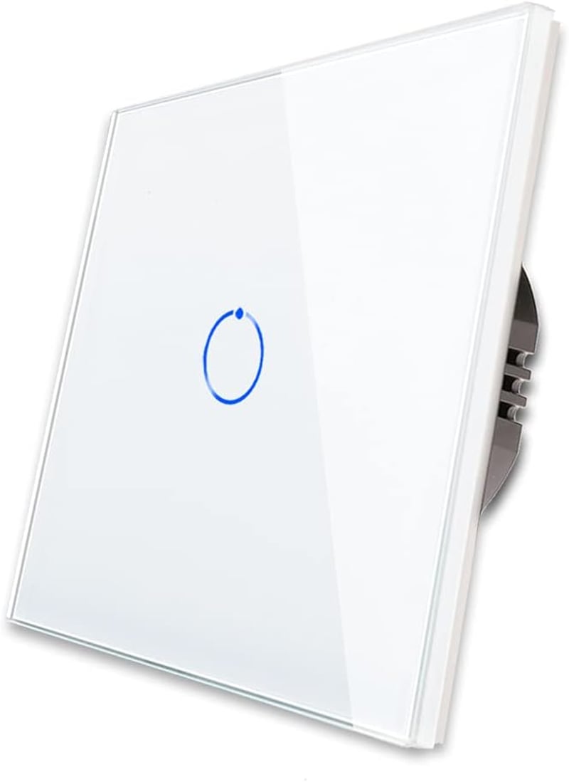 Întrerupător tactil de perete CNBINGO - Comutator electric cu panou din sticlă albă, indicator LED de stare - Capacitate de încărcare 800W - Montare încastrată, 2 căi