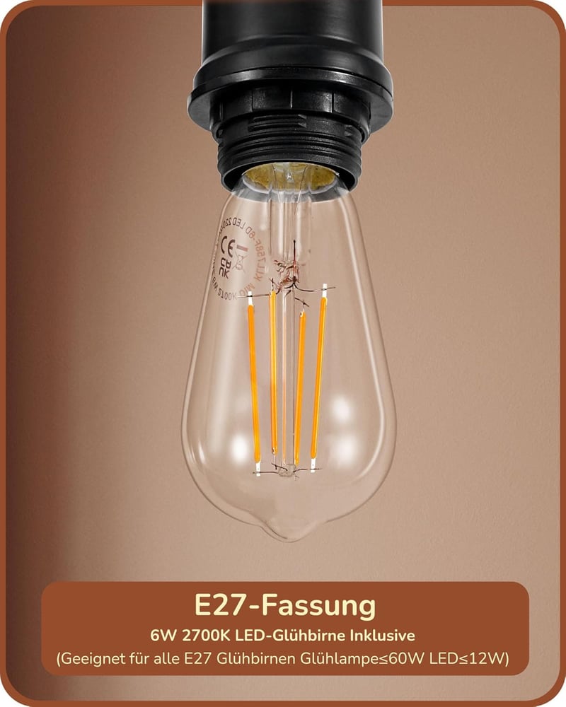 EDISHINE Állólámpa Forgatható Üveg Búrával - Fekete Ipari Padlólámpa Lábkapcsolóval, E27 Foglalattal, 6W LED Izzóval Nappaliba, Dolgozószobá