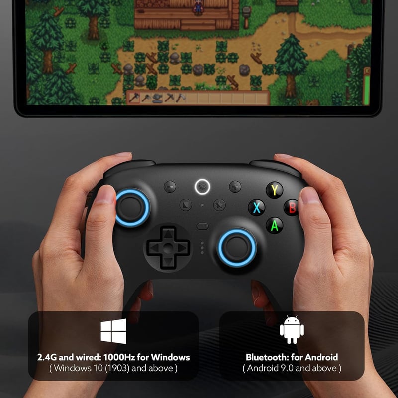 8Bitdo Ultimate 2 Vezeték Nélküli Kontroller PC és Android Eszközökhöz - MTR Joystick, RGB Fények, Állítható Ravaszok, Töltőállomás, Fekete