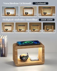 Alltripal 4 az 1-ben Vezeték Nélküli Töltőállomás Éjjeli Lámpával - iPhone, Apple Watch, AirPods Töltő Bambusz Dizájnnal 2