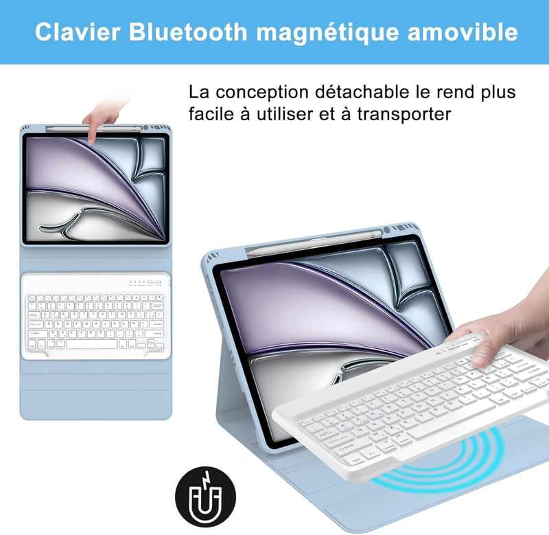 FARYODI iPad Air 13" (M2) 2024 Védőtok Levehető Bluetooth Billentyűzettel, Francia AZERTY Kiosztás, Beépített Apple Pencil Tartóval, Világos