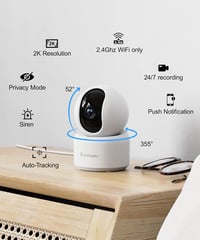 GALAYOU 2K Beltéri Biztonsági Kamera - Bébiőr, Kisállat Figyelő, WiFi Kamera 360° Látószöggel, Kétirányú Hanggal, Alexa és Google Home Kompa 2