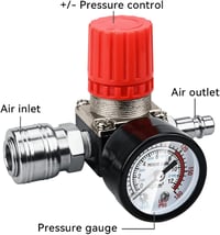 Preciva 1/4" Nyomásszabályozó Szelep - Légkompresszorokhoz, 175 PSI/12 BAR Nyomásmérővel - EU Szabvány, Fém Ház, 3 Csatlakozó, Fekete 2