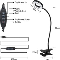 URAQT LED Csiptetős Lámpa, 360° Hajlítható Nyakkal, 3 Színhőmérséklet, 11 Fényerőszint, 150 cm USB Kábel, Olvasáshoz, Irodába, Hálószobába 2