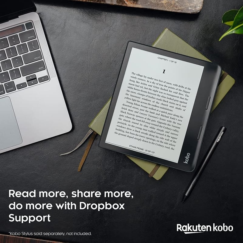 Kobo Sage E-könyv Olvasó - 8" HD Érintőkijelző, Vízálló, 32GB, Állítható Fényerő, Kék Fény Szűrő, Bluetooth, WiFi, E Ink Carta Technológia