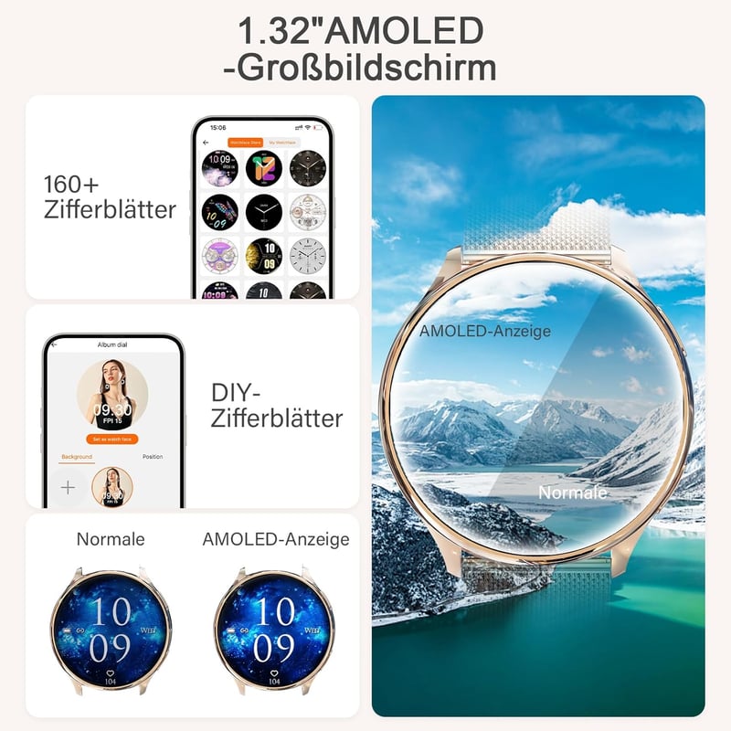 fitonyo Női Okosóra AMOLED Kijelzővel, Híváskezelés, 120 Sportmód, Egészségfigyelés