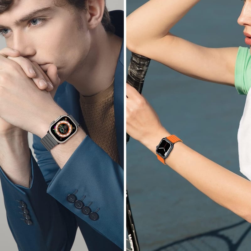 Apple Watch szilikon szíj mágneses csattal - 38-49mm, szürke-narancs