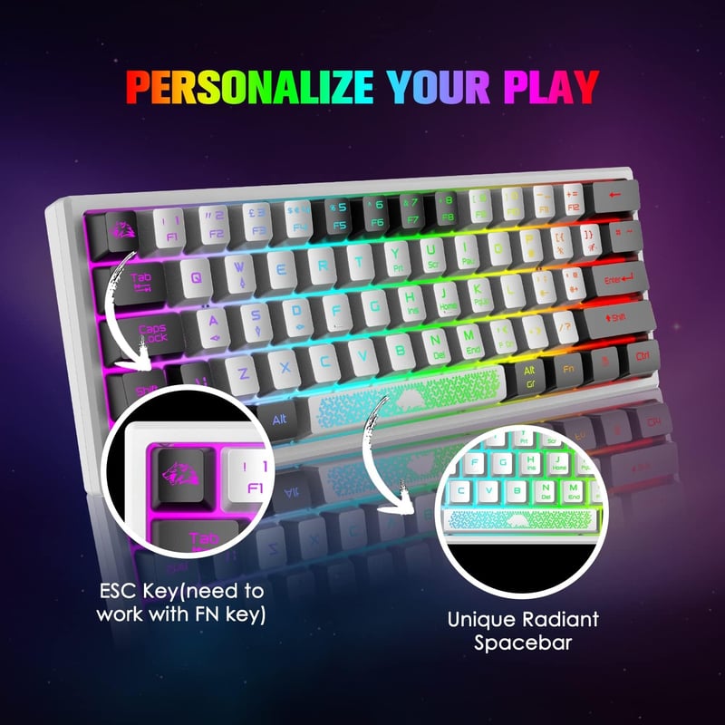 Redragon Mini 60% RGB Gamer Billentyűzet, Fehér-Fekete, 62 Gombos, PC/Mac