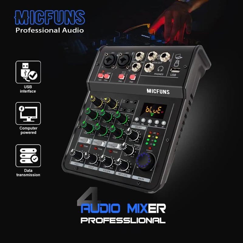Behringer M4 Bluetooth DJ Keverő - 4 Csatornás Hordozható Stúdió és Karaoke Keverőpult