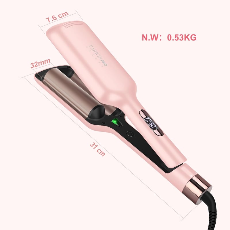 PARWIN PRO BEAUTY Sellő Hullám Hajvasaló - 32 mm Dupla Henger, 4 Hőfokozat, Rózsaszín, Minden Hajtípushoz, Ionos Technológia