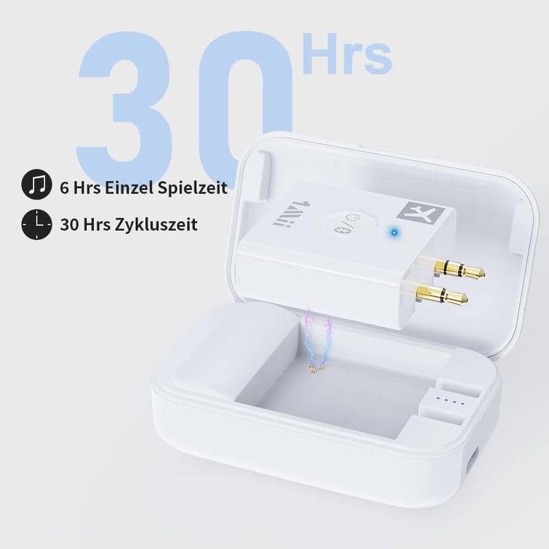 1Mii Bluetooth 5.3 repülőgép adapter fülhallgatókhoz, 30 órás üzemidő, töltőtokkal