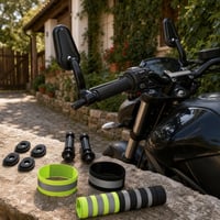 Pachet Siguranță Moto: 4x distanțiere semnalizare + oglindă ghidon + 8x clipsuri reflectorizante 1