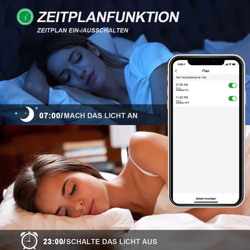 EXTRASTAR E27 Okos LED Izzó, WiFi Alexa Kompatibilis, 10W 1000LM, RGB Színváltós, Fényerőszabályozható, 2700K-6500K, Google Home Támogatás, 