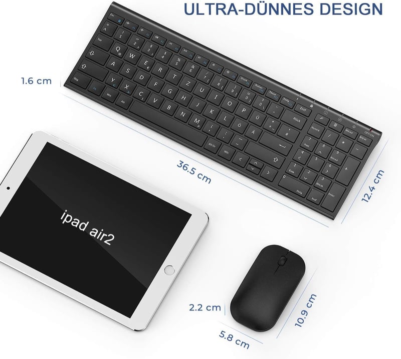 seenda Vezeték Nélküli Billentyűzet és Egér Szett - Ultravékony, Hordozható, Újratölthető, Fekete, PC/Laptop/Smart TV Kompatibilis
