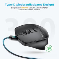 iClever MD360 Ergonomikus Bluetooth Egér - Vezeték Nélküli USB-C Tölthető Egér Jiggler Funkcióval, Csendes Kattintás, 3 Eszköz Csatlakoztatá 4