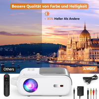 XIWBSY 10000 Lumen Mini Projektor Full HD Támogatással - Hordozható WiFi Bluetooth Házimozi, TV/Xbox/Laptop/Okostelefon Kompatibilis, 180" V 2