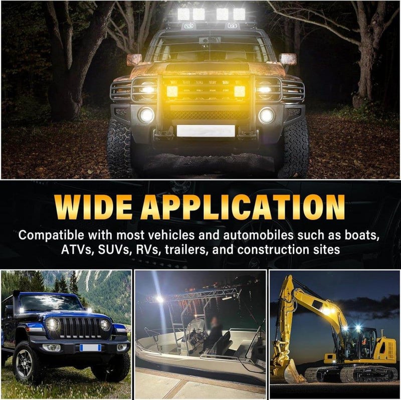 Kraftmann 48W LED Munkalámpa Szett 4db - ATV/Traktor/Kamion, IP67 Vízálló, Fehér-Sárga