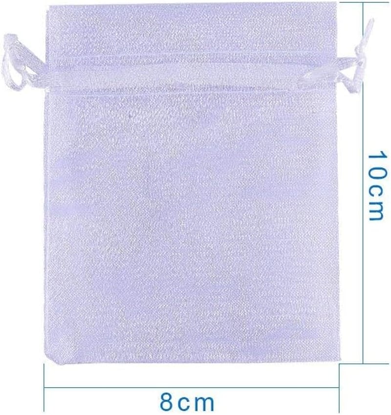 PandaHall Elite Fehér Organza Ajándéktasak Szett - 100 db Matt Ékszertasak Esküvőre, Karácsonyra - Húzózsinóros Ékszertartó Tasak 10x8cm