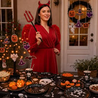 Halloween party set: 24 LED drvo + ukras za vrata + 3-dijelni set vraga + 97-dijelni set posuđa 1