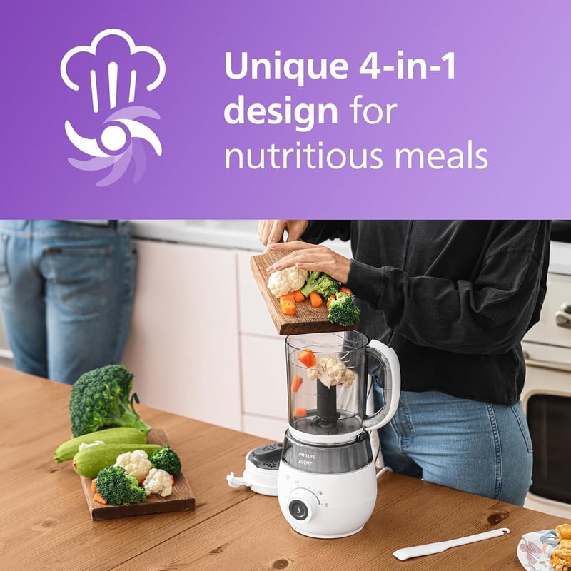 Philips Avent 4 az 1-ben Bébiétel Készítő SCF883/01 - Multifunkciós Konyhai Eszköz Babáknak, Fehér, 1 kg
