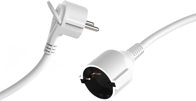 MutecPower 3 méteres lapos csatlakozós hosszabbító kábel, 90° fokos Schuko dugóval, földelt, 250V 16A, IP20 - fehér