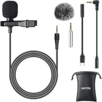 AGPTEK Omnidirekcionális Csíptetős Mikrofon 2m, USB-C Adapter, Szélvédő, Interjúkhoz 1