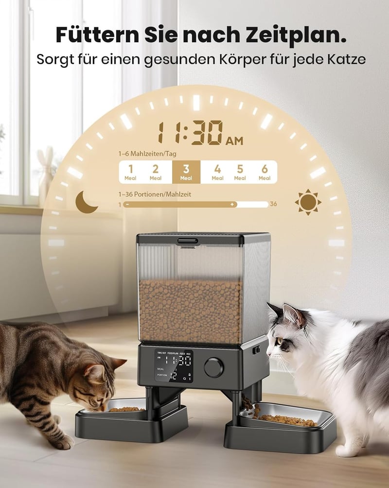 oneisall 5L Automata Kisállat Etető 2 Tállal - Macskáknak és Kutyáknak, Hangrögzítő Funkcióval, Rozsdamentes Acél Tálakkal - standard