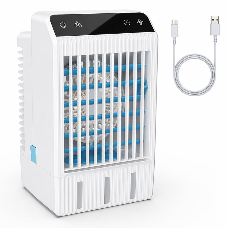 Răcitor de aer portabil Tiptop Home cu rezervor de apă de 1000 ml, temporizator 2-12H, 4 viteze, 7 culori — defect, pentru piese: nu se rotește (stare: vezi imaginea 2)