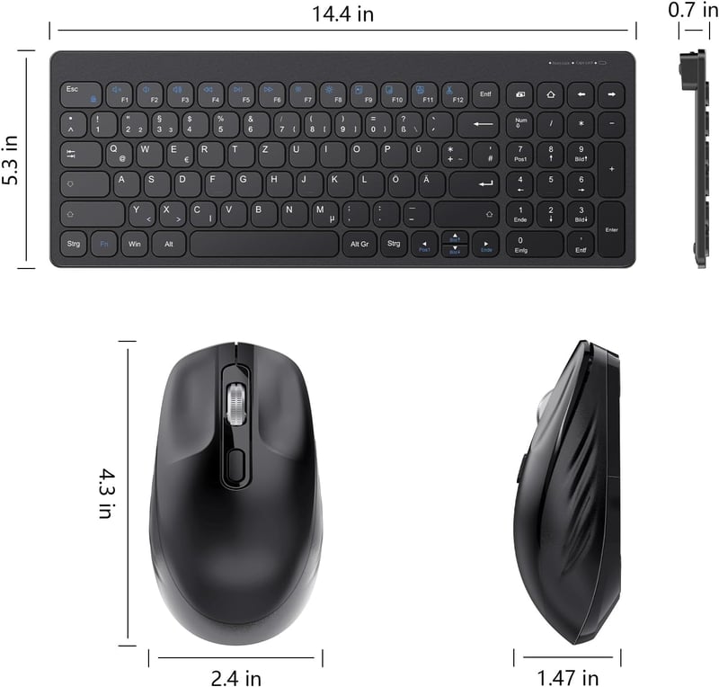 OMOTON vezeték nélküli billentyűzet és egér szett, Windows kompatibilis, QWERTZ, fekete