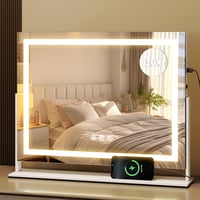 Sminktükör 50x62,5 cm LED Világítással - 3 Színhőmérsékletű Hollywood Tükör Érintésvezérléssel, 10X Nagyítással, USB  1