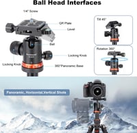 Koolehaoda Alumínium Mini Állvány DSLR Kamerákhoz - 63 cm, Narancssárga, 360° Gömbfejjel, 10 kg Teherbírás, Hordozható Utazó Tripod Videókam 3