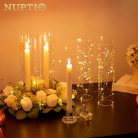 NUPTIO Üveg Gyertyatartó Szett - 10 db Kúpos Gyertyatartó Esküvőre, Karácsonyi Asztaldekorációhoz, Beltéri és Kültéri Használatra, 6,8 cm Át 2
