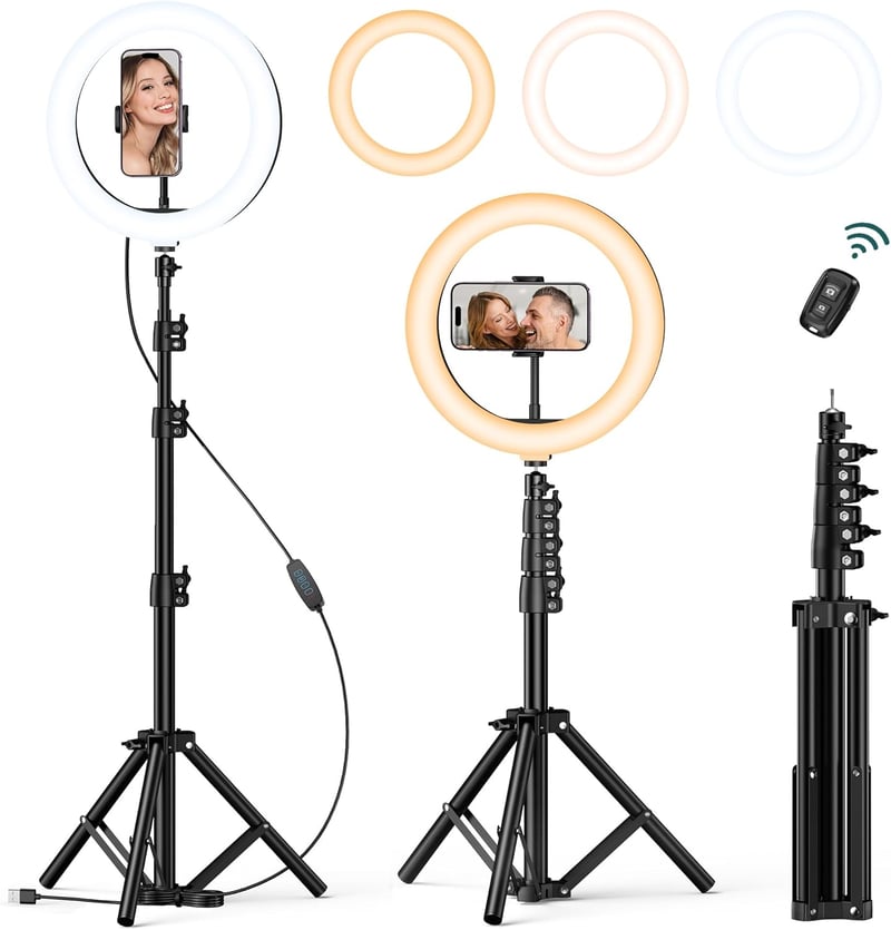 ATUMTEK 10 hüvelykes LED körfény állvánnyal és telefontartóval, Bluetooth távirányítóval, TikTok és YouTube videókhoz