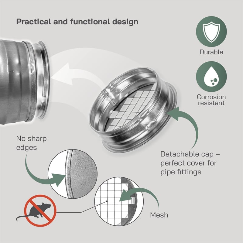 Vent Systems 100 mm Kerek Horganyzott Acél Szellőzőcső Fedél Alumínium Hálóval - Csővég Sapka Szárítóhoz, Fűtéshez, Légkondicionálóhoz - Kül
