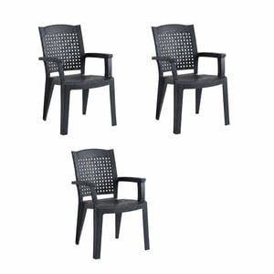 Set 3 scaune de grădină SP Berner SHAF - antracit, stivuibile, plastic reciclat rezistent la UV, pentru exterior și terasă, model Metal