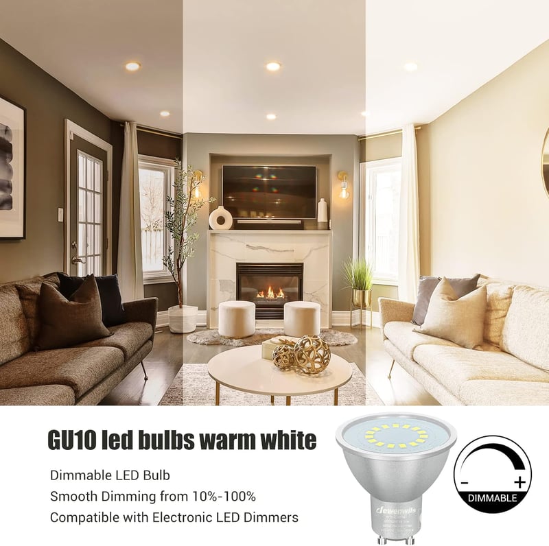 DEWENWILS GU10 LED Izzó, Meleg Fehér 2700K, Fényerőszabályozható, 5W 350LM, 50W Halogén Helyettesítő, 120° Szórási Szög, 6 db Csomag